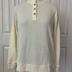 Lands' End Off-White Waffle Knit Henley